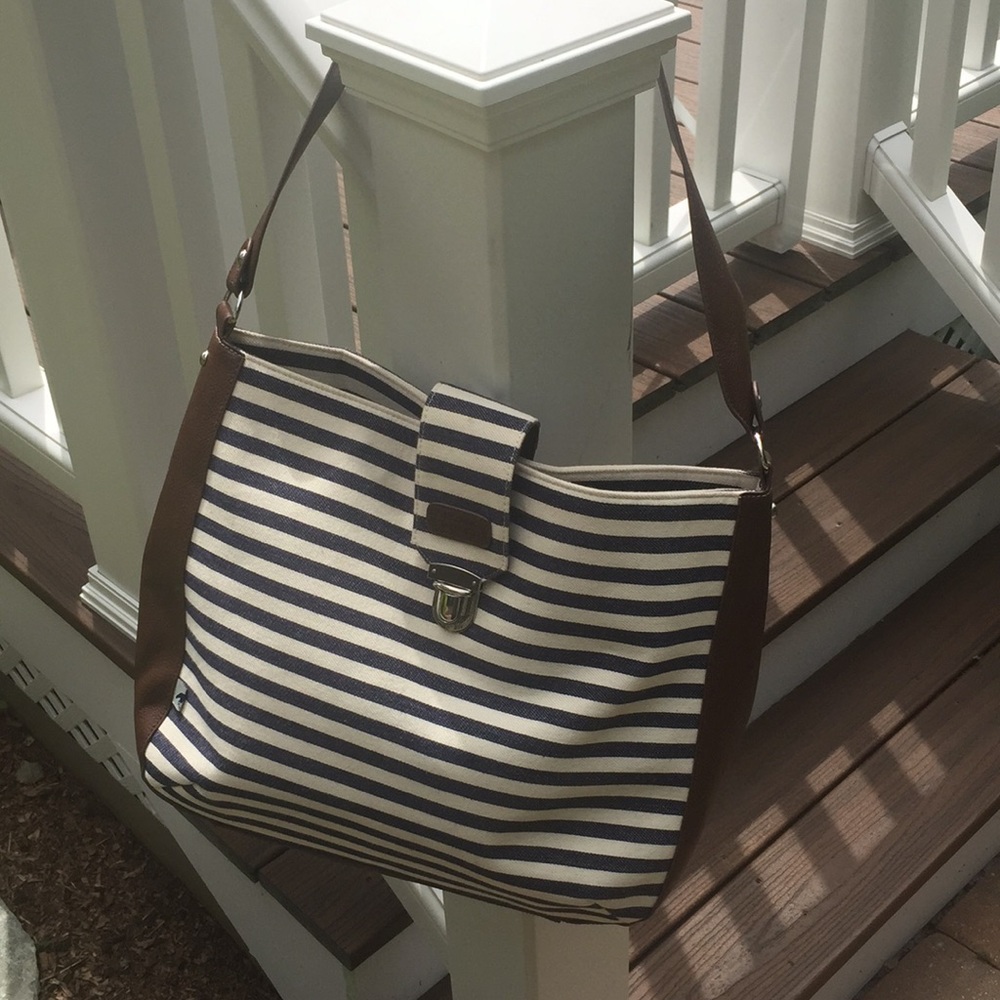 Navy and cream striped Sloane ranger shoulder bag